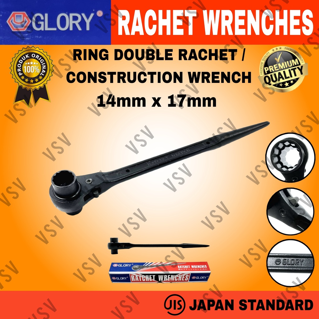 Kunci Ring Double Rachet 14x17mm Kunci Skafolding Construction Wrench Sok Rachet