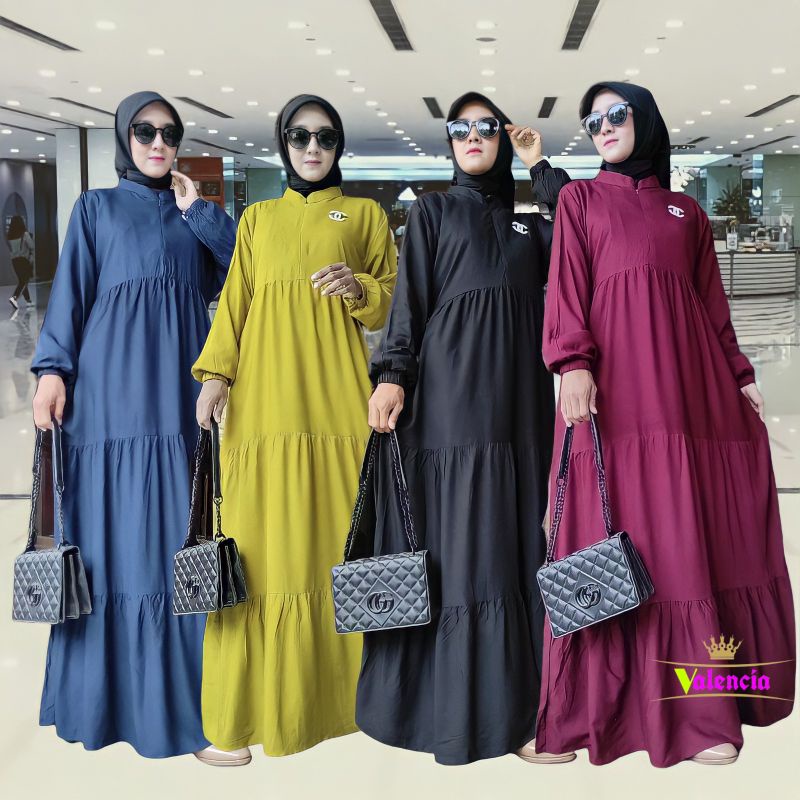 Gamis Susun Jumbo Polos Rayon Premium Dress Wanita Lengan Panjang Longdress Plain Bigsize LD 120 cm