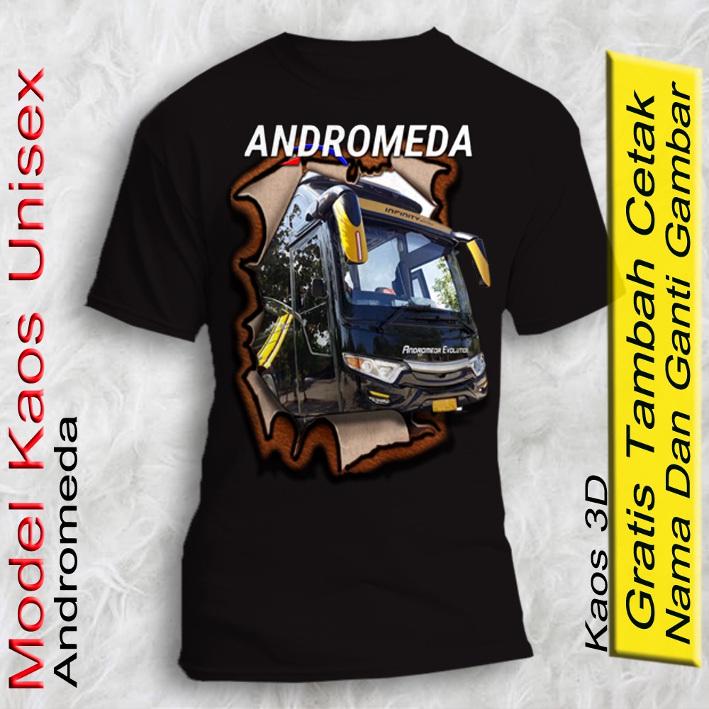 Kaos Bus Mania Pariwisata Andromeda Ukuran Anak dan Dewasa Baju Bus Andromeda