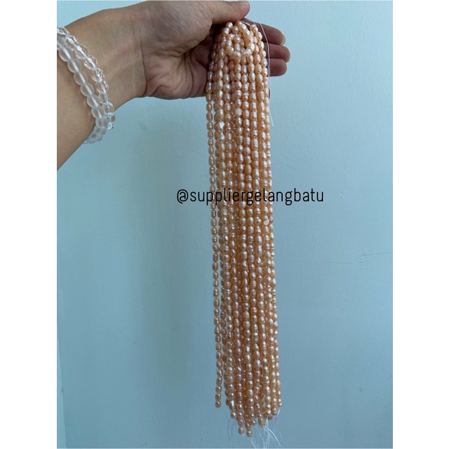 Bahan Mutiara Air Tawar Barok peach 6 x 8mm oval fresh water pearl