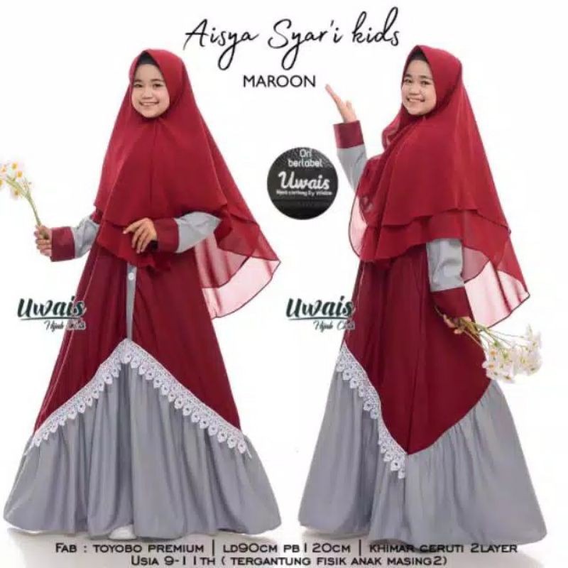 GAMIS SYARI ANAK/Aisya Syari'i Kids ori uwais hijab,ready stok