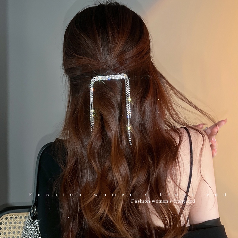 U-shaped full of diamond tassel Jepit Rambut Aksesoris Rambut Pesta Korea