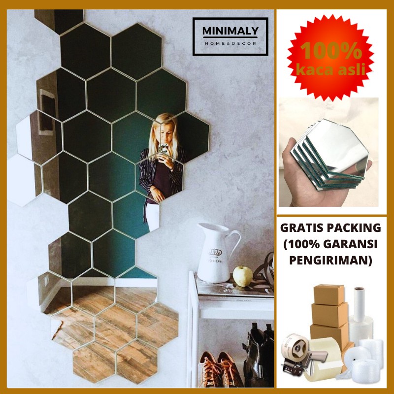 Cermin Dinding Hexagonal (CERMIN ASLI) Cermin Hias Cermin Hexagonal Kaca Tempel Cermin Tempel Cermin
