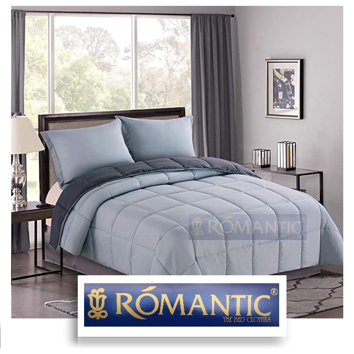 Two tone Bedcover sprei set by ROMANTIC katun jepang adem bahan halus abu tua muda minimalis