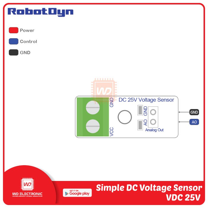 VOLTAGE SENSOR 0-25V ROBOTDYN VOLTAGE SENSOR VDC 25V