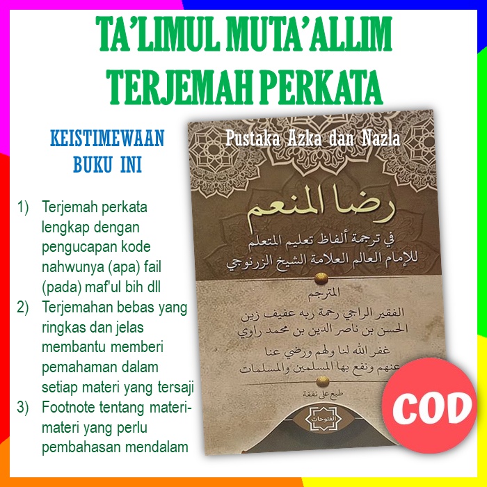 Terjemah Syarah Kitab Ta'lim Ta'limul Taklim Muta'alim Muta'allim Perkata Dilengkapi Kode I'rob Nahw
