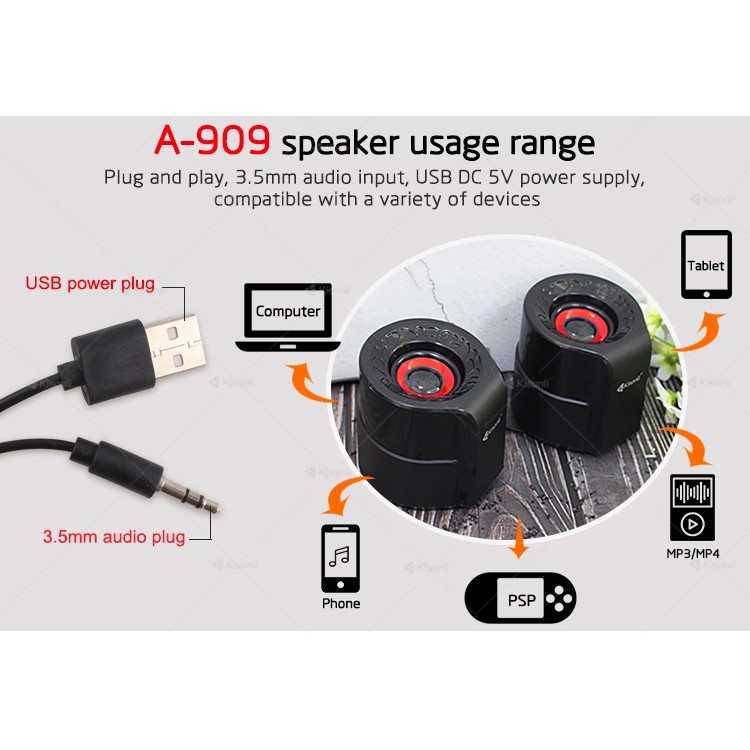 Speaker Aktif Portabel Aux 3.5mm With 2 Channel Stereo Komputer Laptop A909 - XOBOX