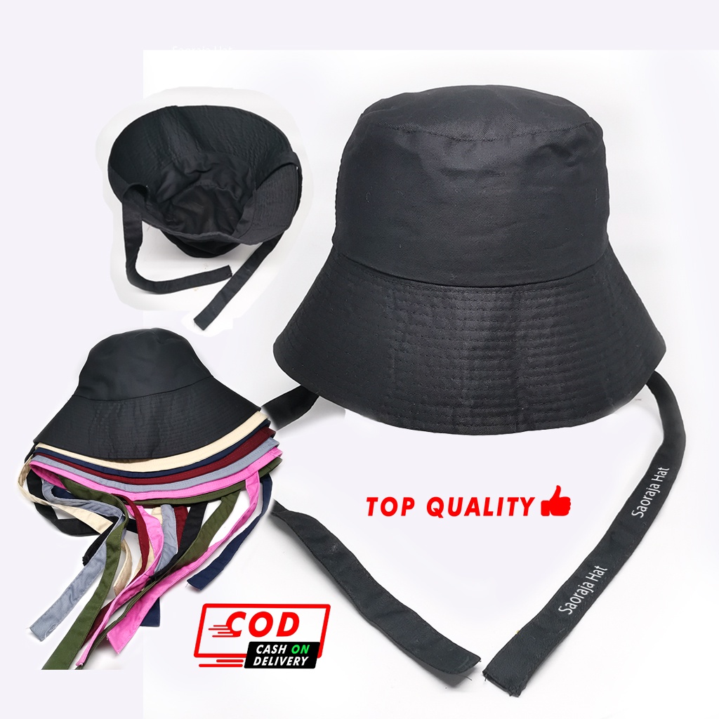 Wide Bucket Hat Topi Bucket Polos Selebgram Pakai Tali Bahan Drill Bolak-Balik Dewasa