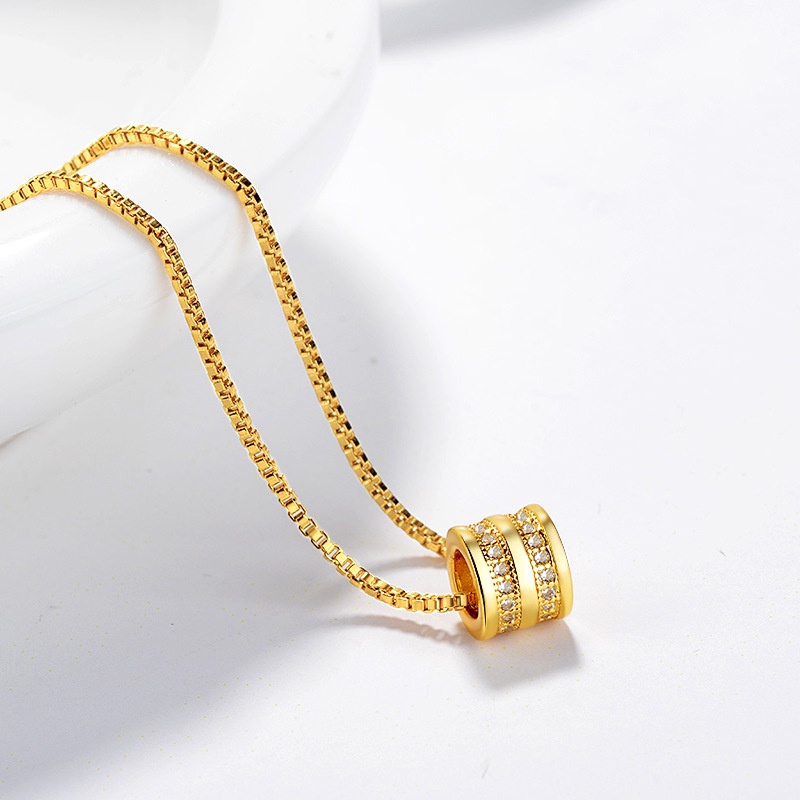 Kalung Lapis Emas Asli Kadar 375 Hias Liontin Manik-Manik Zirkon Gaya Korea Untuk Wanita