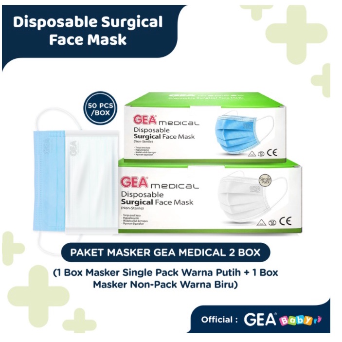 GEA MEDICAL SURGICAL MASK 3PLY SINGLE PACK OR NON PACK MAKER WAJAH