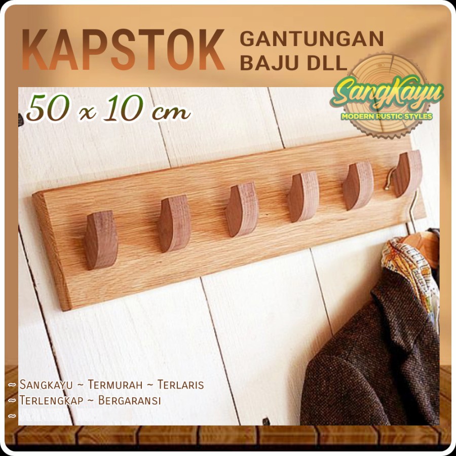 SangKayu Kapstok Kayu Gantungan Baju Rak Dinding Rak Baju Rak Gantungan Kayu 2