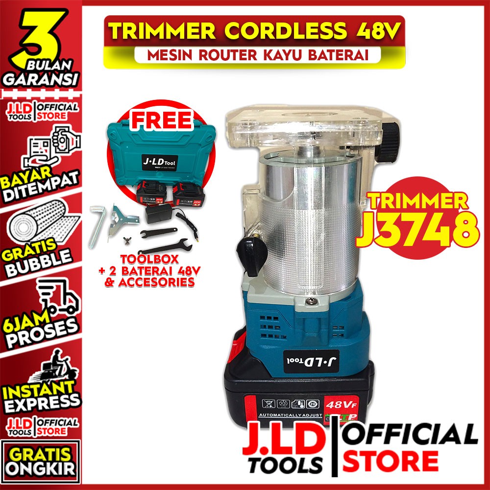 JLD Mesin Trimmer Cordless 48volt - Router Kayu Battery - Profil Kayu - Trimer Baterai