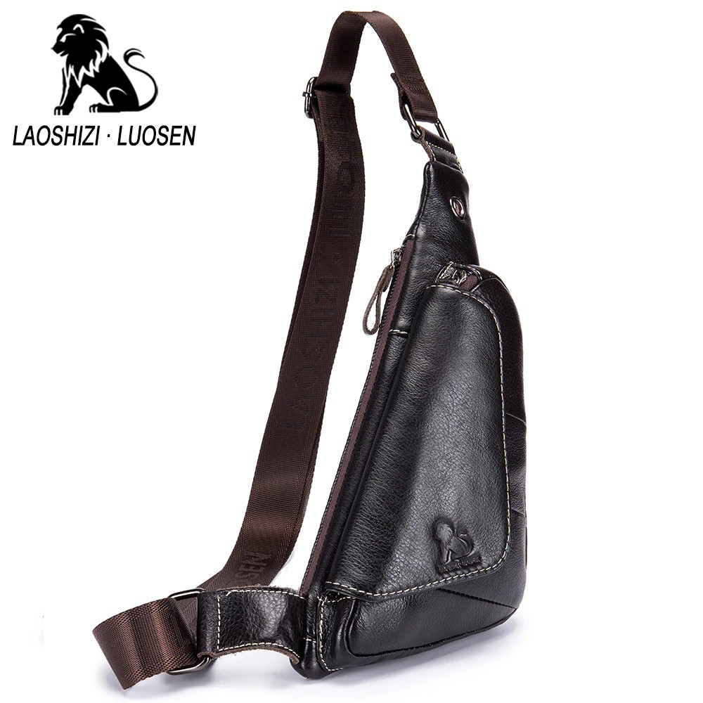 BARU  Pria Segitiga Kulit Tas Bahu Tas Travel Kulit Asli Tali Sling