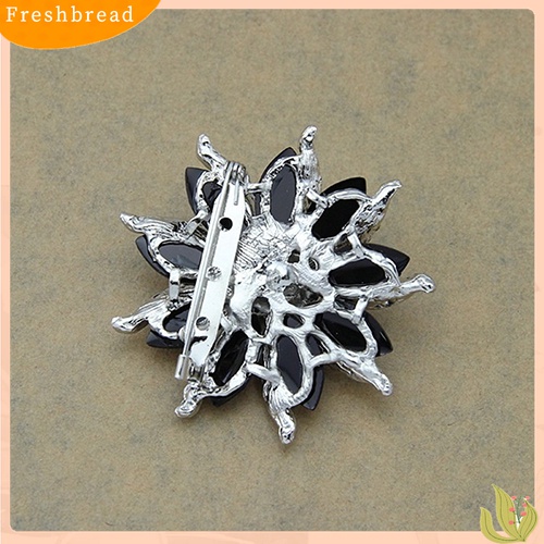 [ TERLARIS]Women's Xmas Gift Blossom Flower Brooch Black Crystal Rhinstones Collar Pin