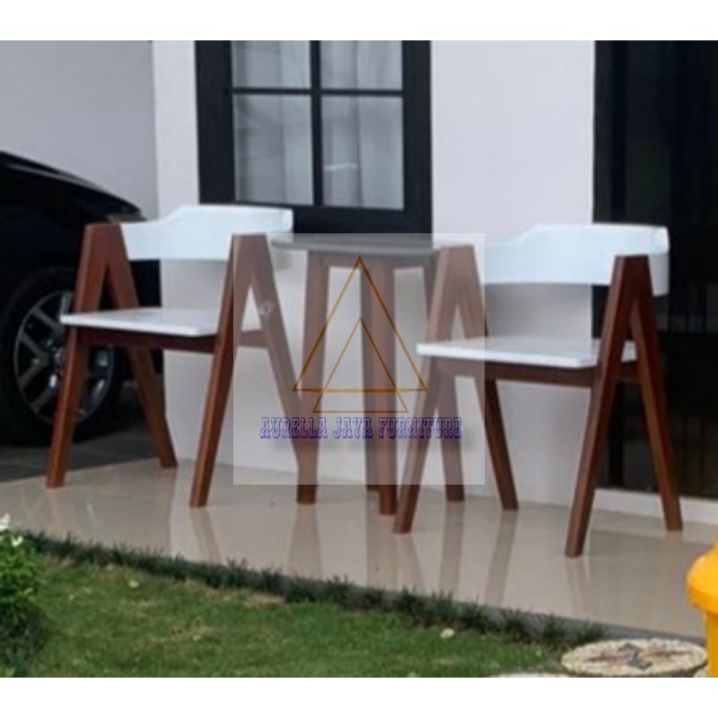 kursi teras minimalis / kursi teras minimalis putih duco / kursi taman kayu jati