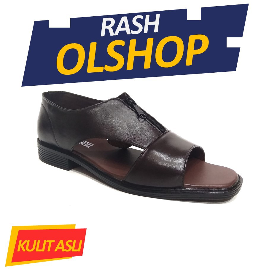 Sepatu sandal kenip pria bahan kulit asli modl sleting sepatu bapak bapak