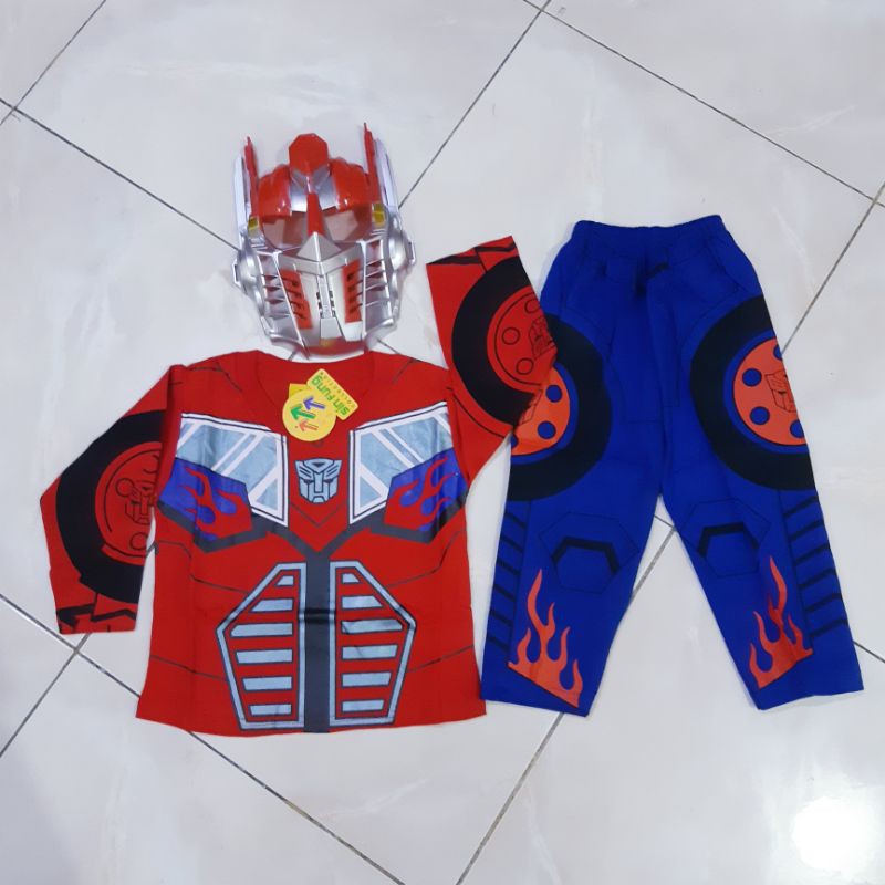 Setelan Baju Celana Topeng Optimus Prime Kostum Anak Kaos Transformers