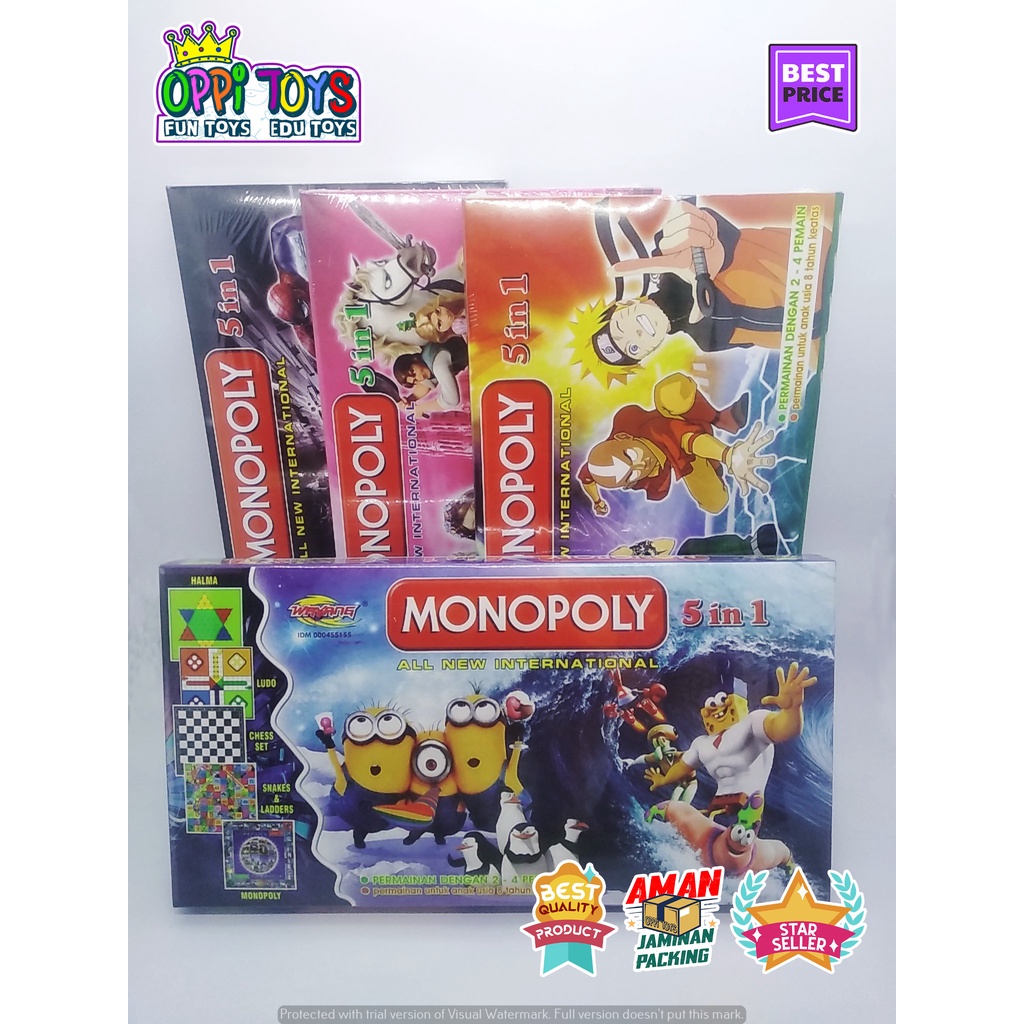 Mainan monopoly 5 in 1 (besar) - Mainan edukasi monopoli - Catur- Ular tangga- Halma- Ludo