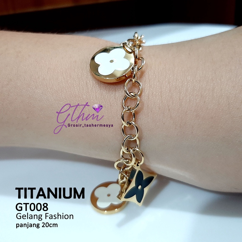 Gthm Gelang tangan wanita titanium anti karat bagus seperti emas asli GT008 premium quality