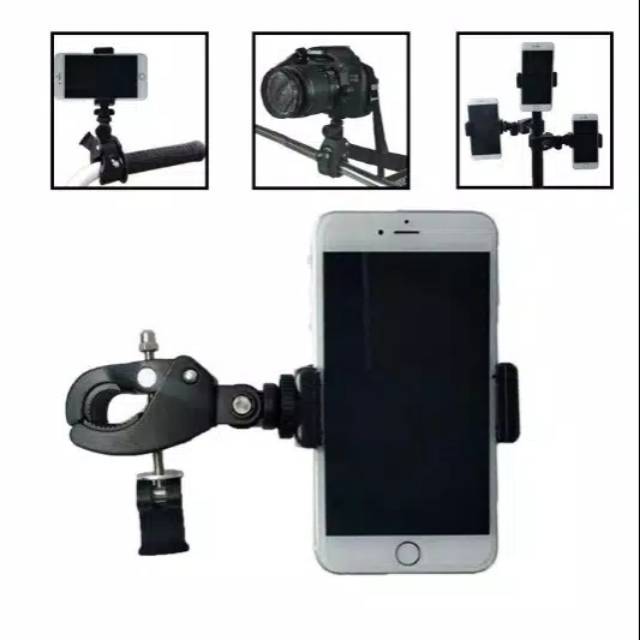 Termurah MEDAN Jepitan HP Clamp Bike Mount + Phone Holder  Action Cam Stang Pipa Multifungsi Handphone