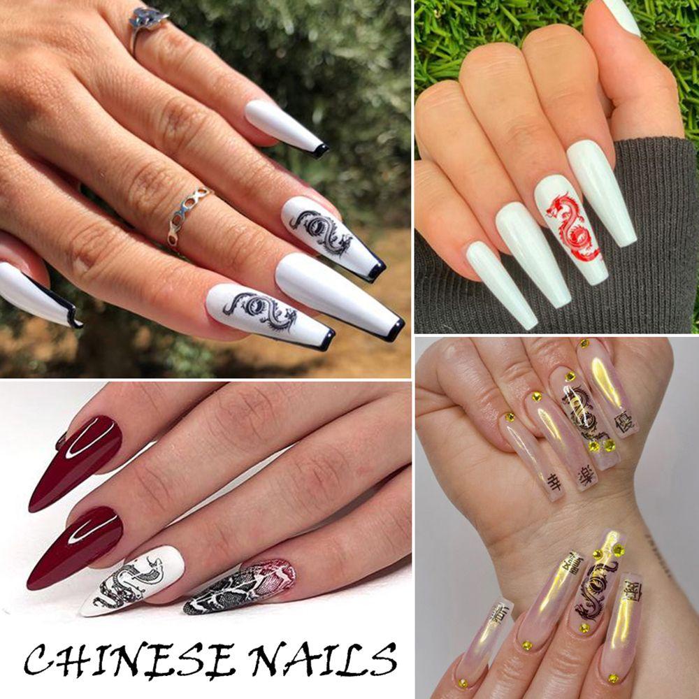 Preva 1/4pcs Stiker Kuku Dekorasi Nail Art Ular Merah Hitam Imlek