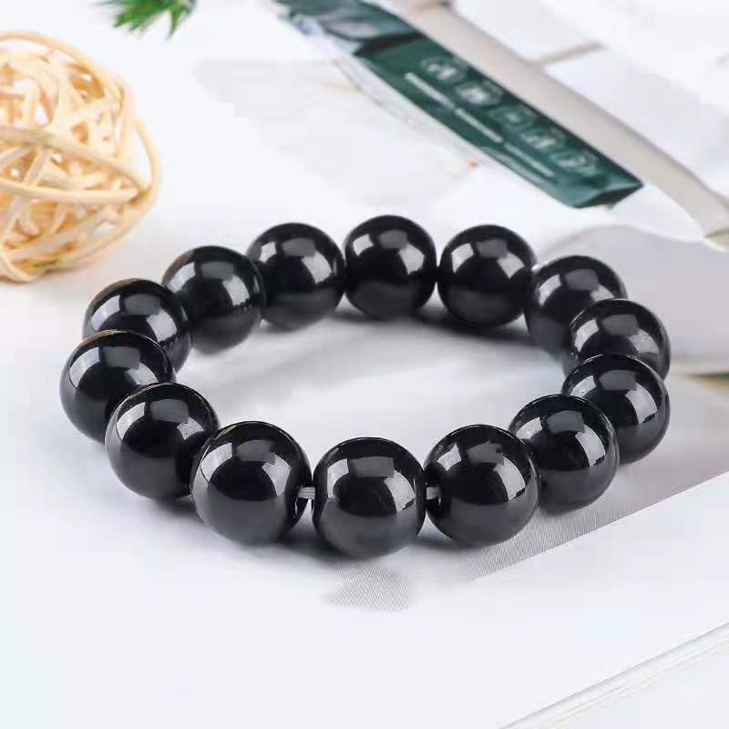 Gelang Kaki Manik-Manik Batu Obsidian Hitam Minimalis 6-14mm Untuk Unisex