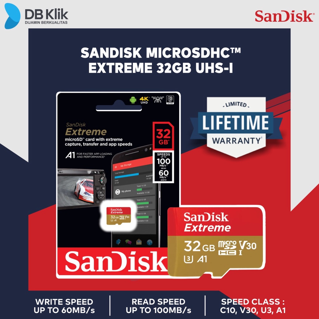 Micro SD SanDisk Extreme SDHC 32GB 100MB/s (SDSQXAF-032G-GN6MN)