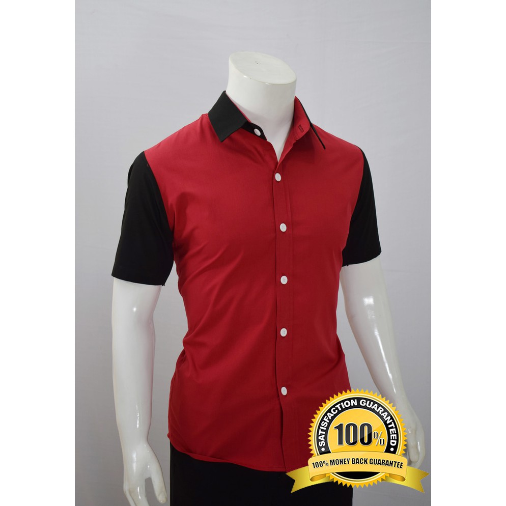 KEMEJA PRIA FRESER RED LENGAN PENDEK SLIMFIT STYLE CASUAL BAHAN KATUN IMPORT