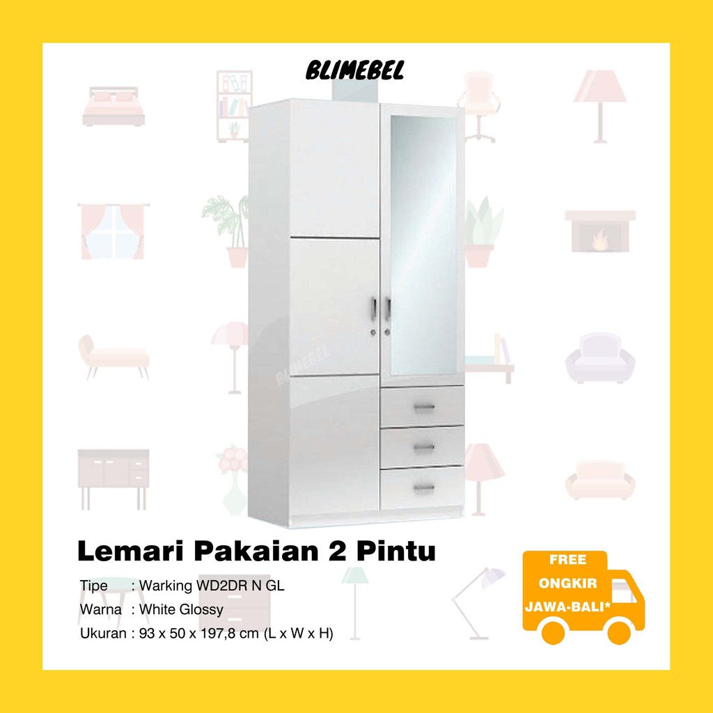 [100% FREE ONGKIR JAWA & BALI*] Lemari Pakaian 2 Pintu Warking WD2DR N GL