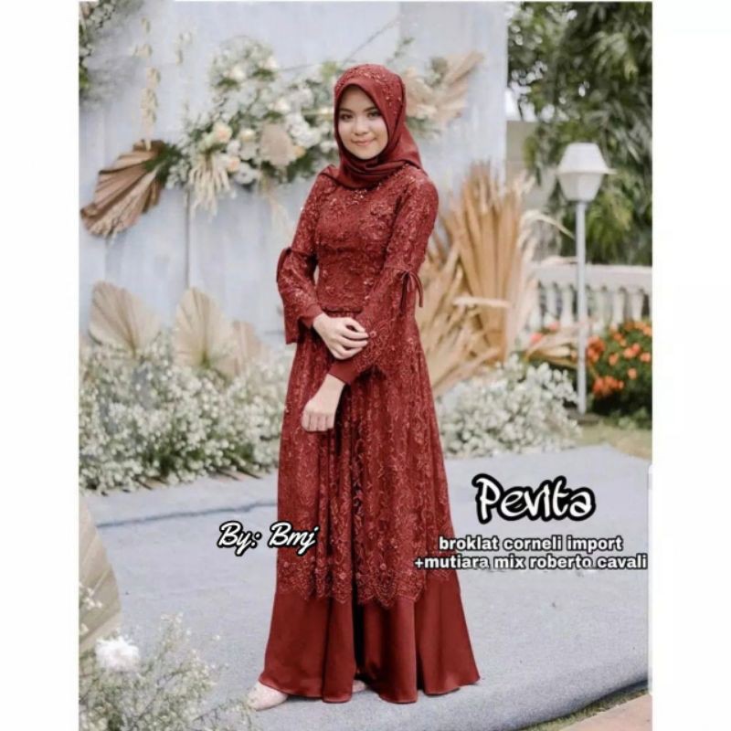 Gamis Brokat tile mutiara Pevita Trendy Best seller