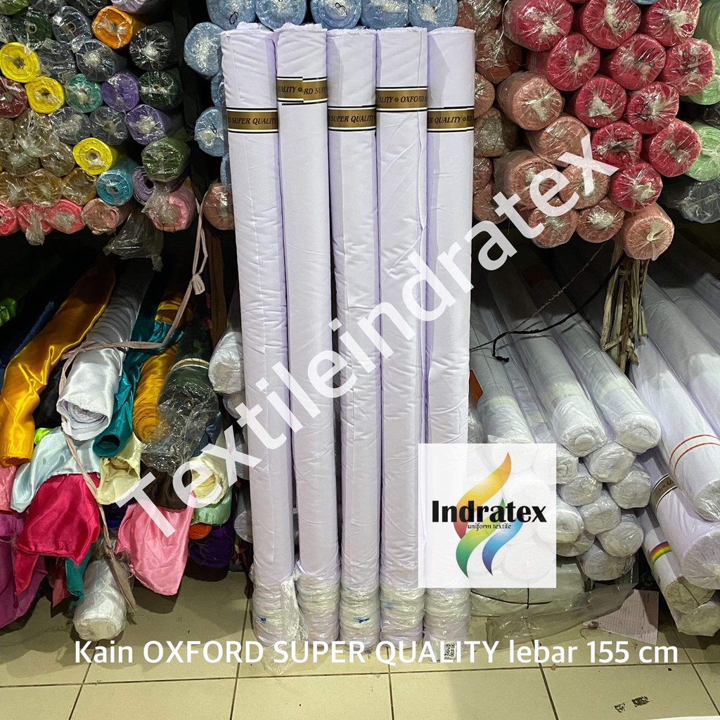 ( per setengah meter ) Kain katun OXFORD SUPER QUALITY putih tebal meteran lebar 155 cm bahan baju kemeja hem seragam sekolah kerja masker pakaian dinas PDH PDL celana rok jumpsuit baju perawat suster printing sublime sublim sablon dekorasi dekor