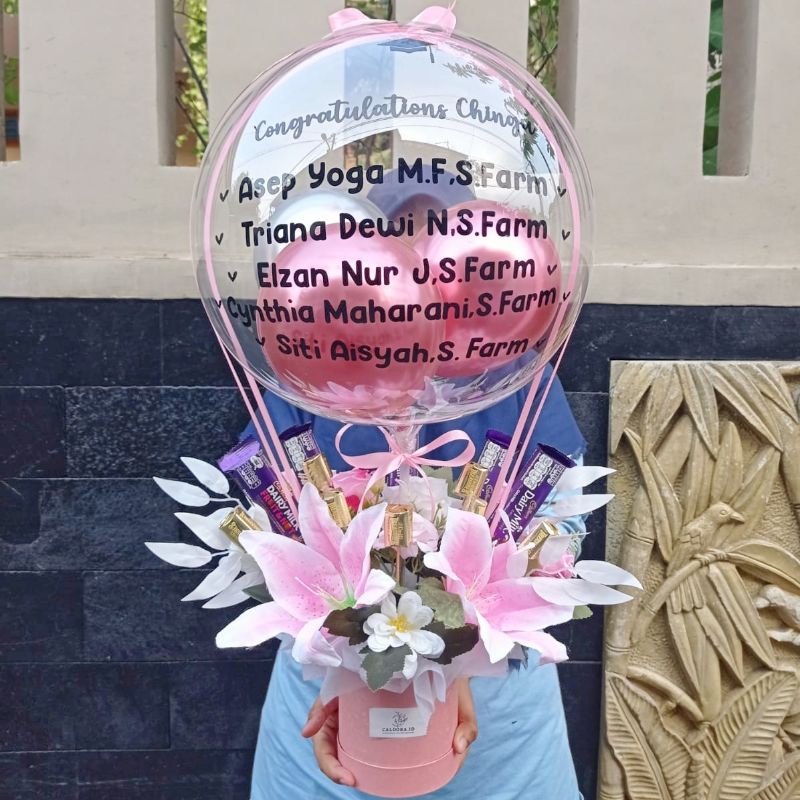 Bucket Buket Bunga Coklat Silverqueen dan Delfi Balon Caldora.id BL35