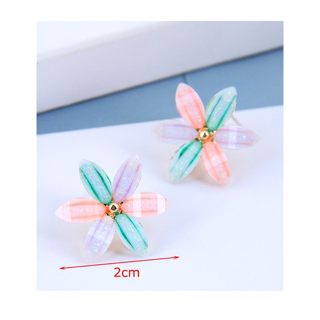 LRC Anting Tusuk Fashion Color Mixing Flower Resin Contrast Alloy Earrings A61829