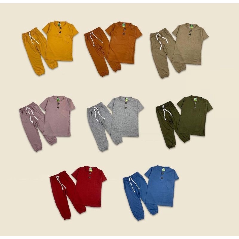 Grosir setelan Piyama anak panjang button polos pineapple kids per 10 pcs