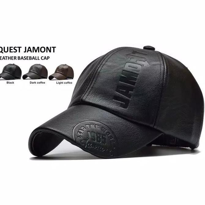 Produk Topi Pria Kulit Asli Jamont Sport Baseball - Hitam Bergaransi