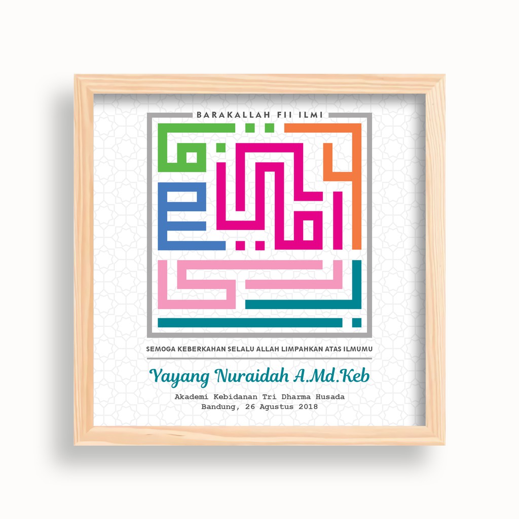 Jam Karakter Bandung - Hadiah Kado Wisuda Custom Nama Foto Hiasan Dinding Kayu Kaligrafi Kufi Baraka