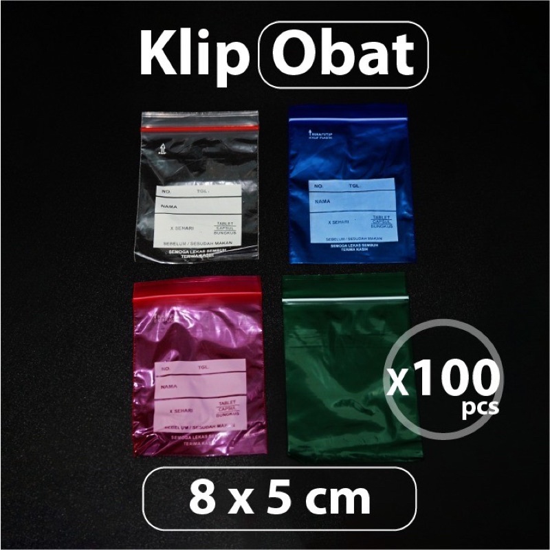 

Plastik Klip Obat Warna 8 x 5 cm - isi 100 pcs