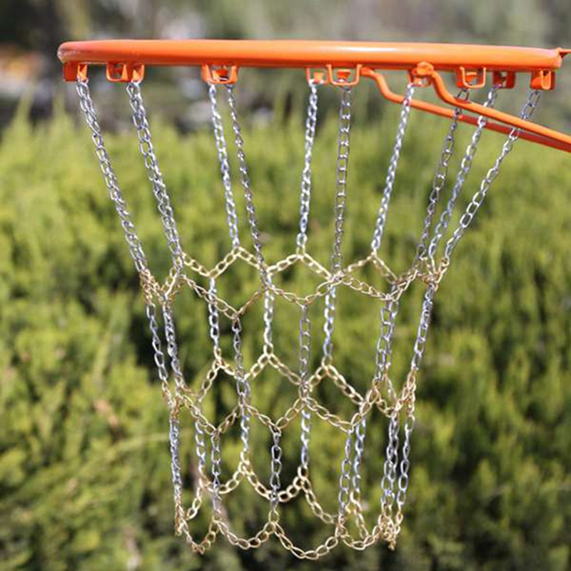 Sport Iron Chain Basketball Net Outdoor 12 Loops Standard Heavy Duty Basketball Goal Replacement Net,Gold+Sier