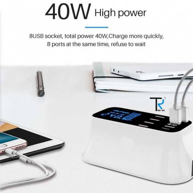 Charger USB 8 Slot Port Quick Fast Charging Android Iphone Tablet Ipad