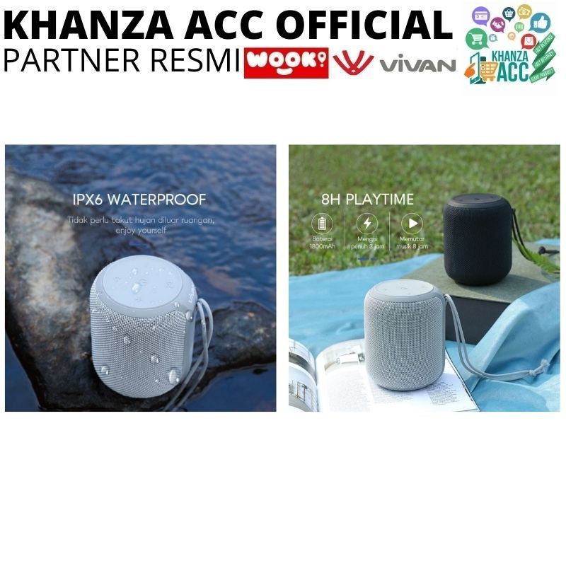 KHANZAACC Vivan VS12 Bluetooth Speaker Surround Sound 360° Waterproof IPX6 Hi-Fi TWS Micro SD AUX