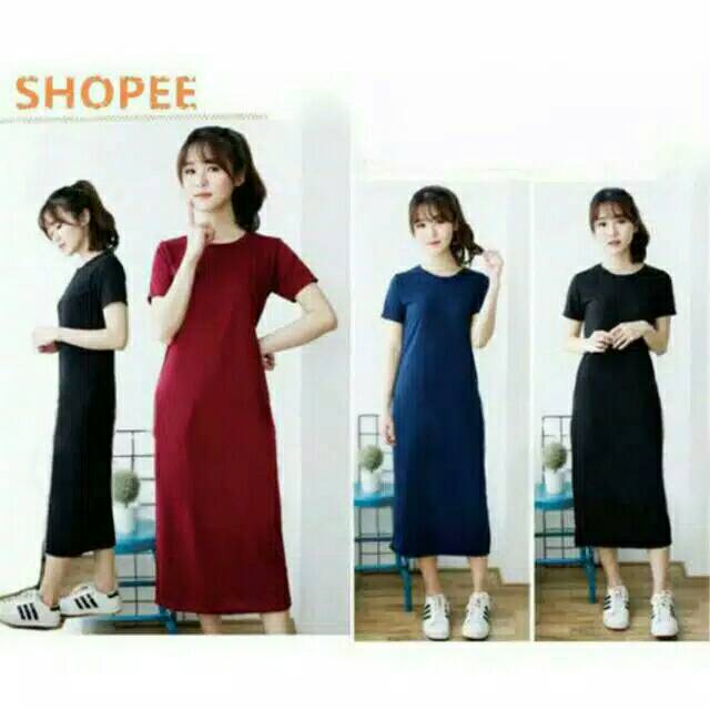 Dress elsa plain maxi- bahan spandek