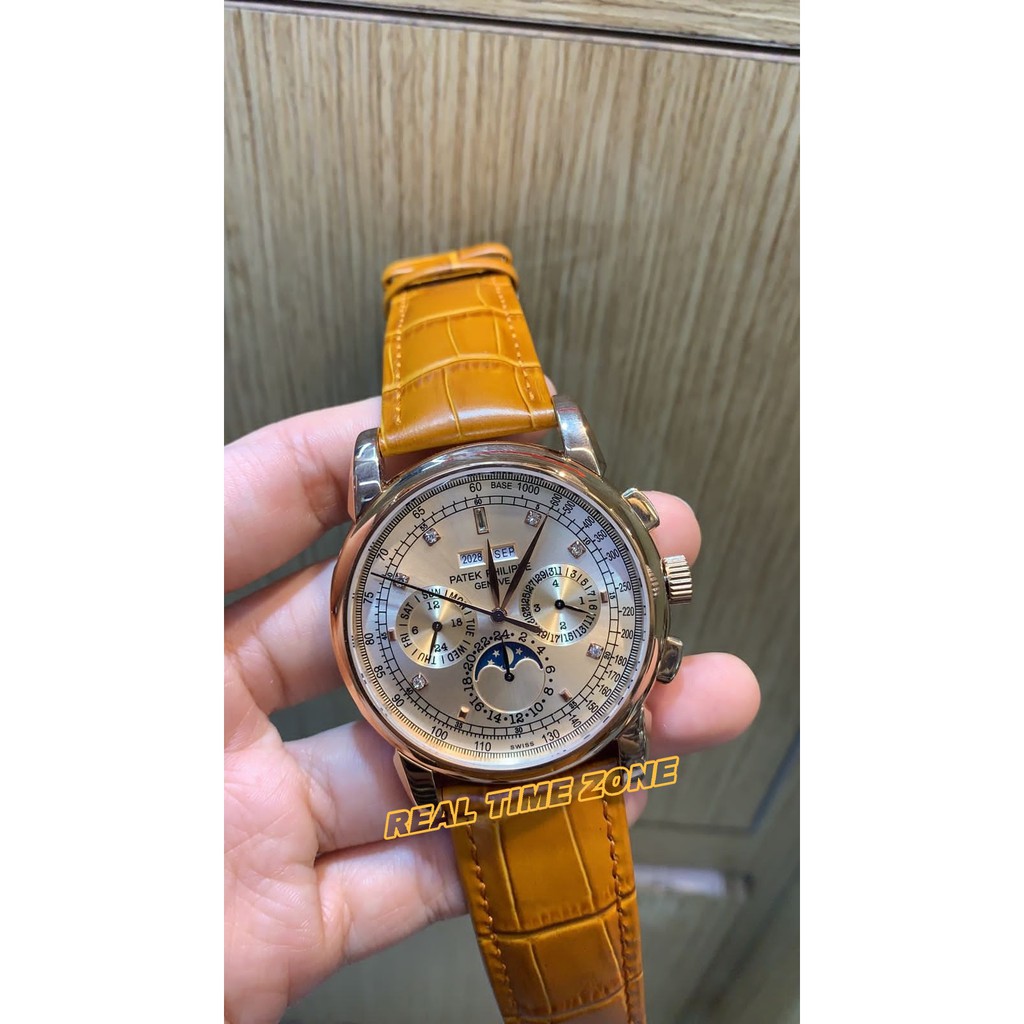JAM TANGAN REAL PATEK PHILIP LEATHER 58152 BROWN ROSE GARANSI 1TH