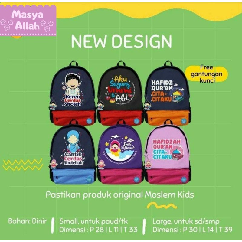 Moslem kids Tas anak murah bacpack karakter moslim kids ori  Paud TK SD cewek Dinnir free raincover 