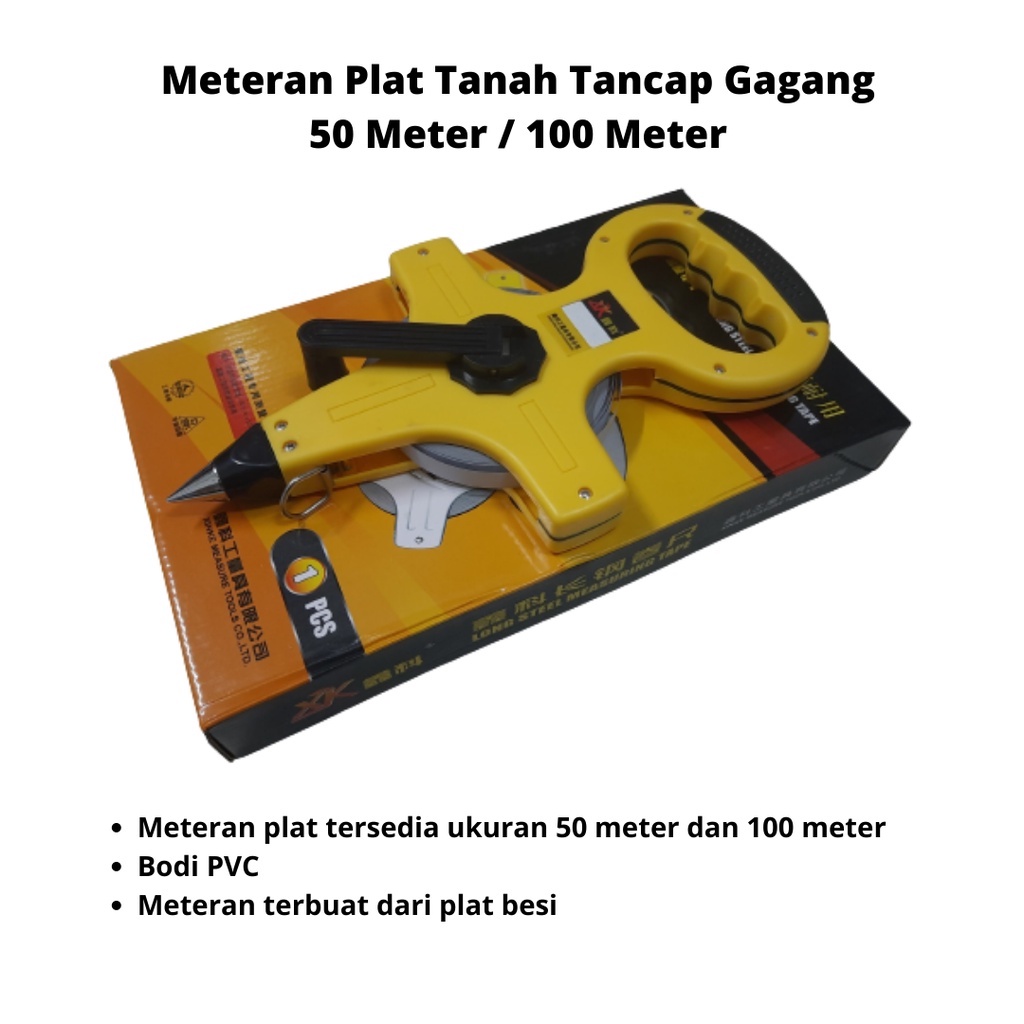 Meteran Plat Rol Roll Tanah Tancap Gulung Gagang 100 m mtr meter / 330 feet ft