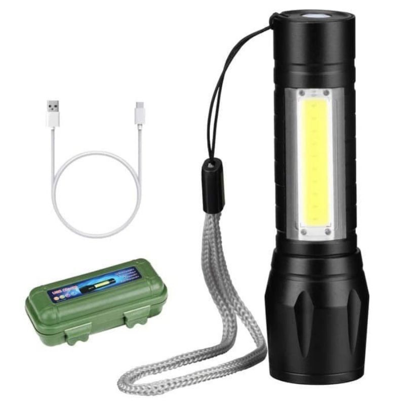 Senter Mini Zoom XPE + Led COB Cas USB // SWAT Mini Cahaya Super Terang