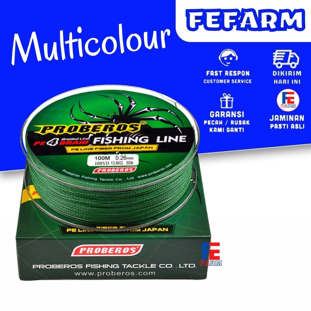 Senar Benang pancing PE Braided Ultralight UL Merk Proberos 100 meter 100m 0.4/6LB 0.6/8LB 0.8/10LB/40LB/80LB/100LB FEFARM