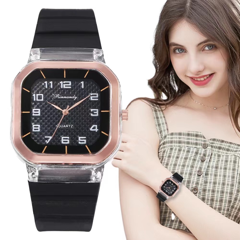 Jam Tangan Rubber Wanita Analog Dial Kotak Casual Fashion Korean Import  Jam Tangan Wanita Hush Puppies