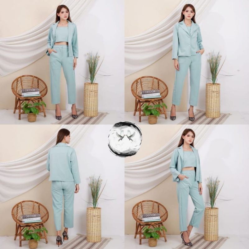 SET BLAZER SCUBA 3IN1 / KYOMI / SETELAN BLAZER + CELANA + INNER / SET BAJU KERJA WANITA/ STELAN JASS WANITA KOREAN STYLE/ Blazer import / Set jalan jalan