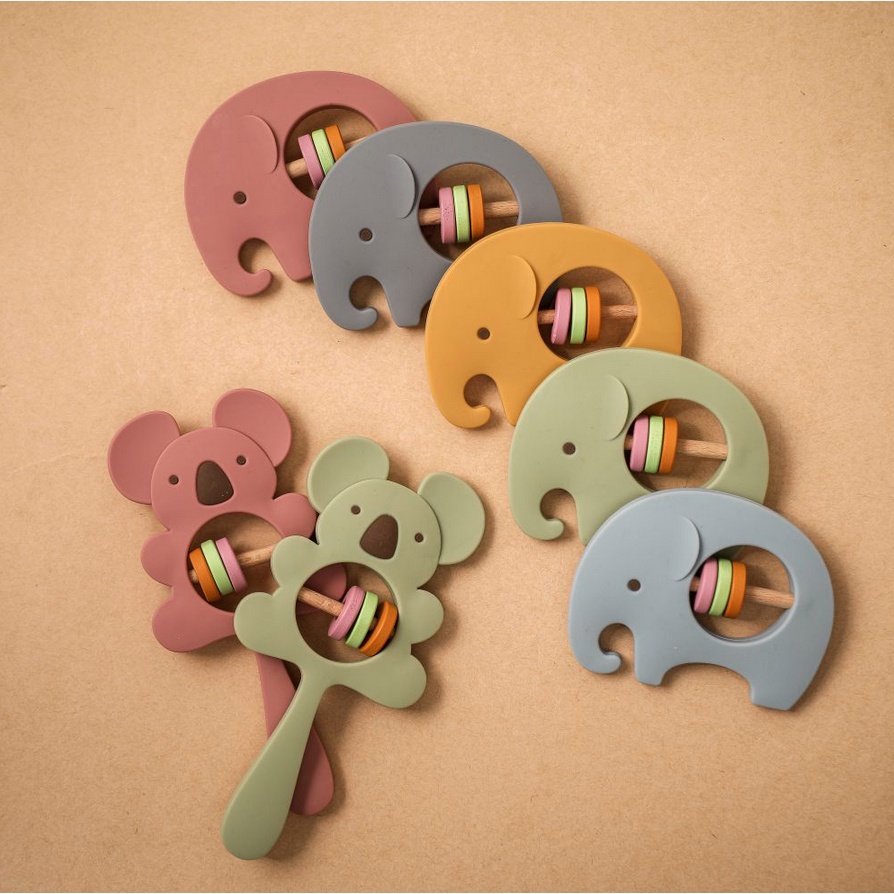 Crumbl Silicone Teether Rattle Stick Toy - Koala Elephant Mainan Toys Gigitan Anak Bayi Silikon Teething Toy