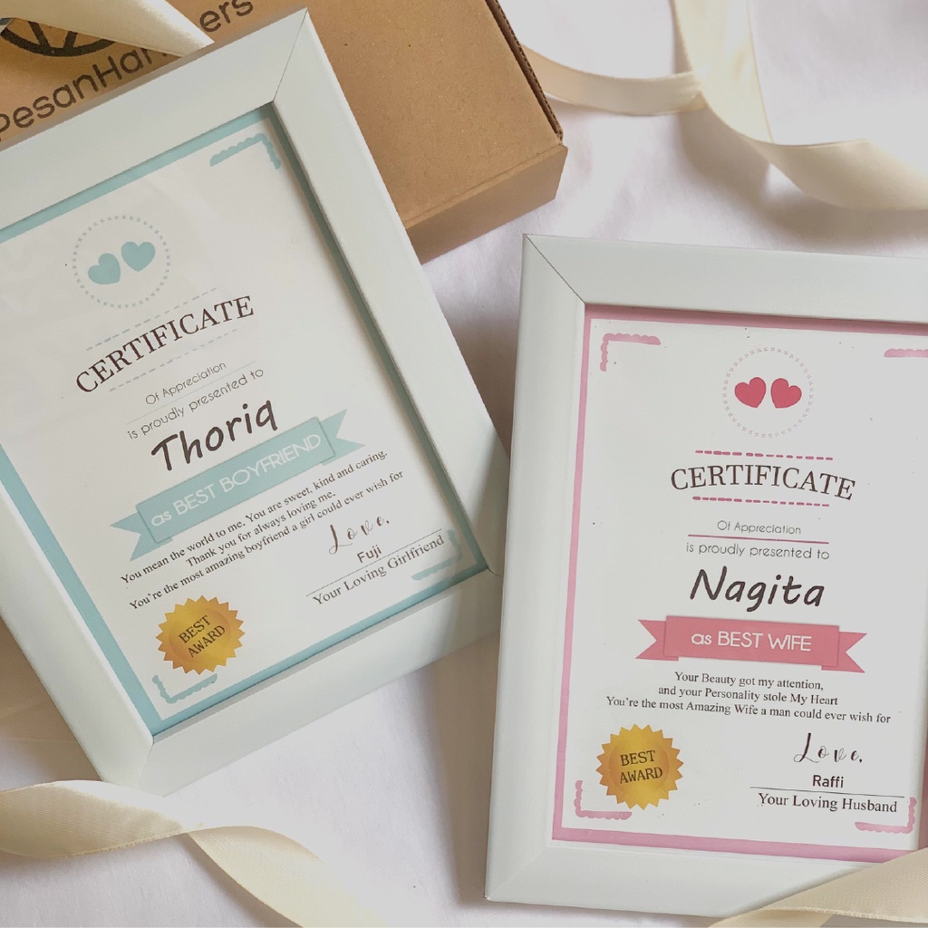 CERTIFICATE CUSTOM FRAME - sertifikat best boyfriend / girlfriend